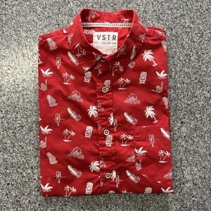 VSTR Premium Hawaiian Shirt Men's S Red Short Sleeve Button Up Lightweight Tiki